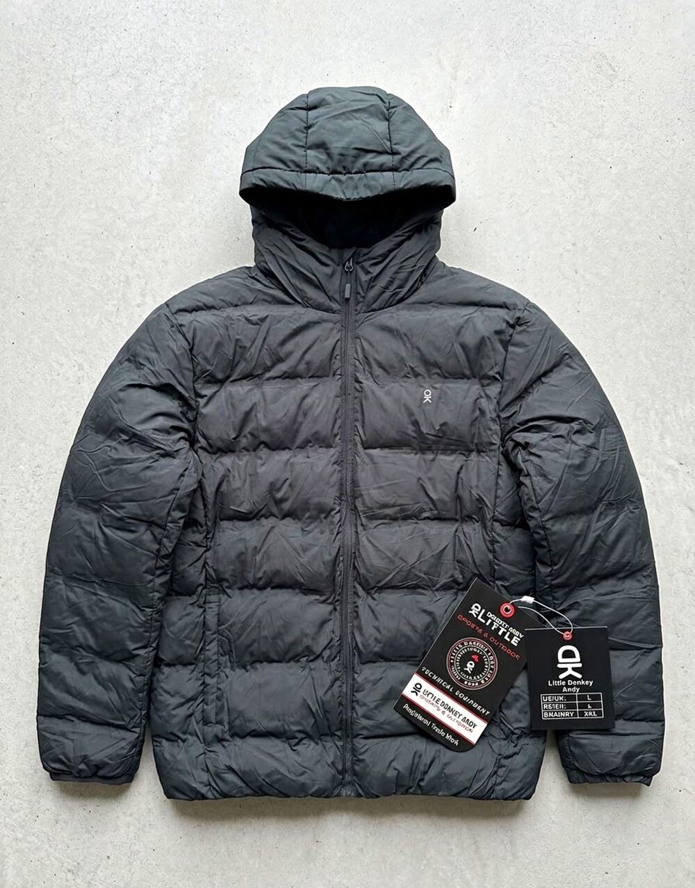 Little Donkey Andy Men's Gray Hooded Puffer Jacket Full Zip Outdoor Size L